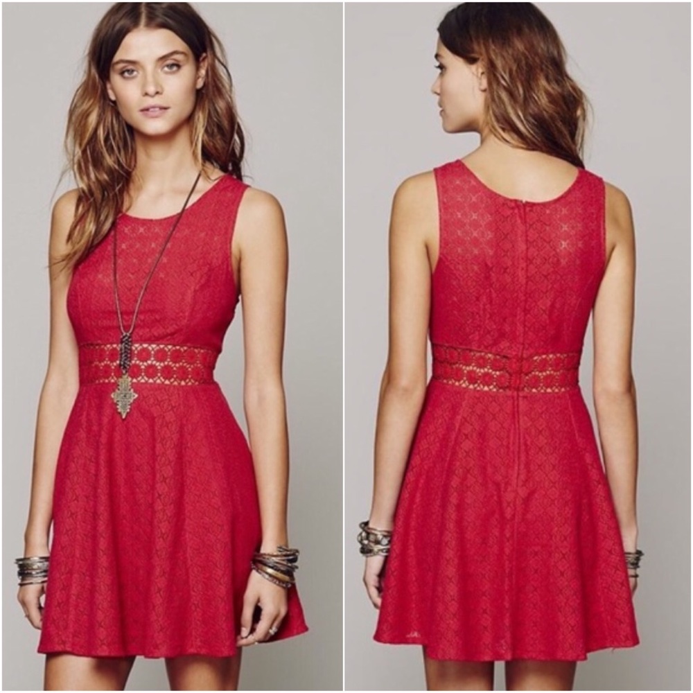 Free People ‘Daisy’ Red Lace Fit & Flare Dress